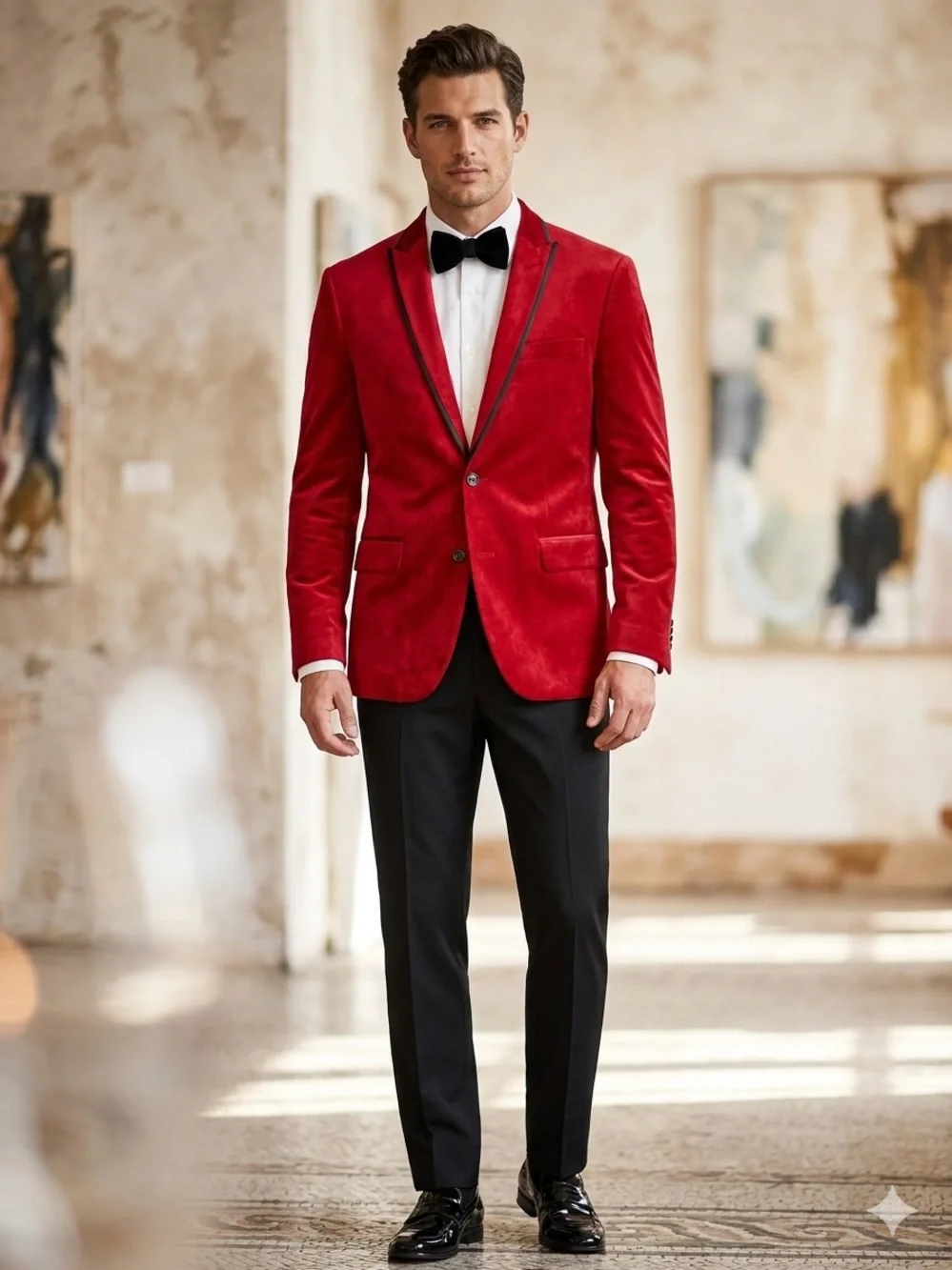 INC International Concepts Medium Size Red Velvet Blazer with Black Trim